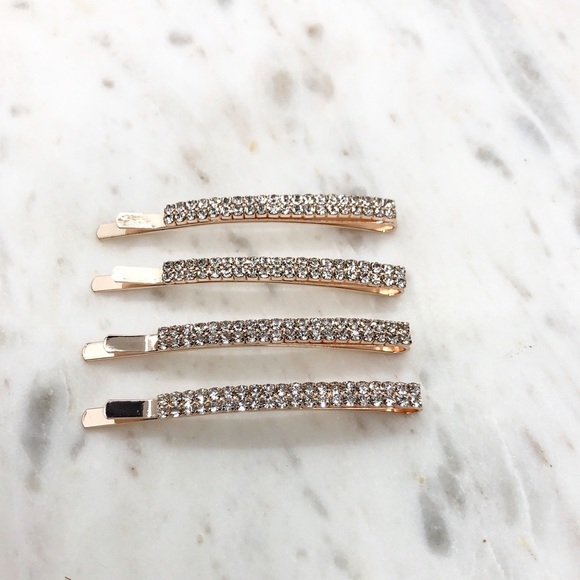 Rose Gold Rhinestone Hair Barrettes Pack Of 4 - Picture 2 of 7